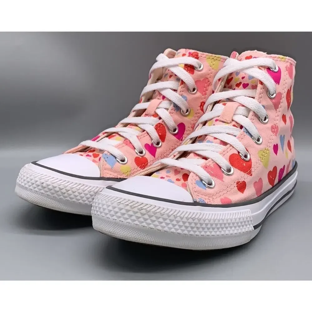 Converse Hearts Pink Chuck Taylor High Top School Shoes Girls 6 New Fast Ship